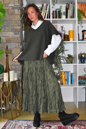 Twisted Sister Crinkle Midi Skirt Khaki